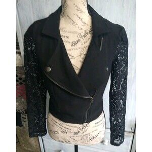 Material Girl Lace Long Sleeve Jacket Black Size Small Y2K Feminine Biker